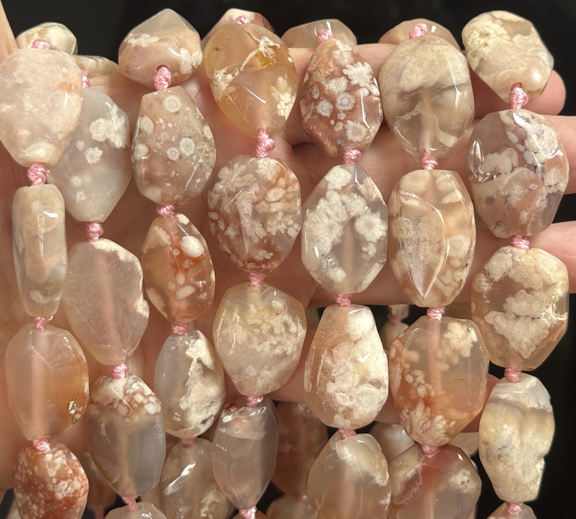 Pink Sakura Agate freeform faceted gemstone beads 40cm strand - Oz Beads 