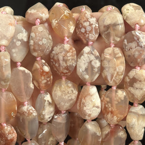 Pink Sakura Agate freeform faceted gemstone beads 40cm strand - Oz Beads 