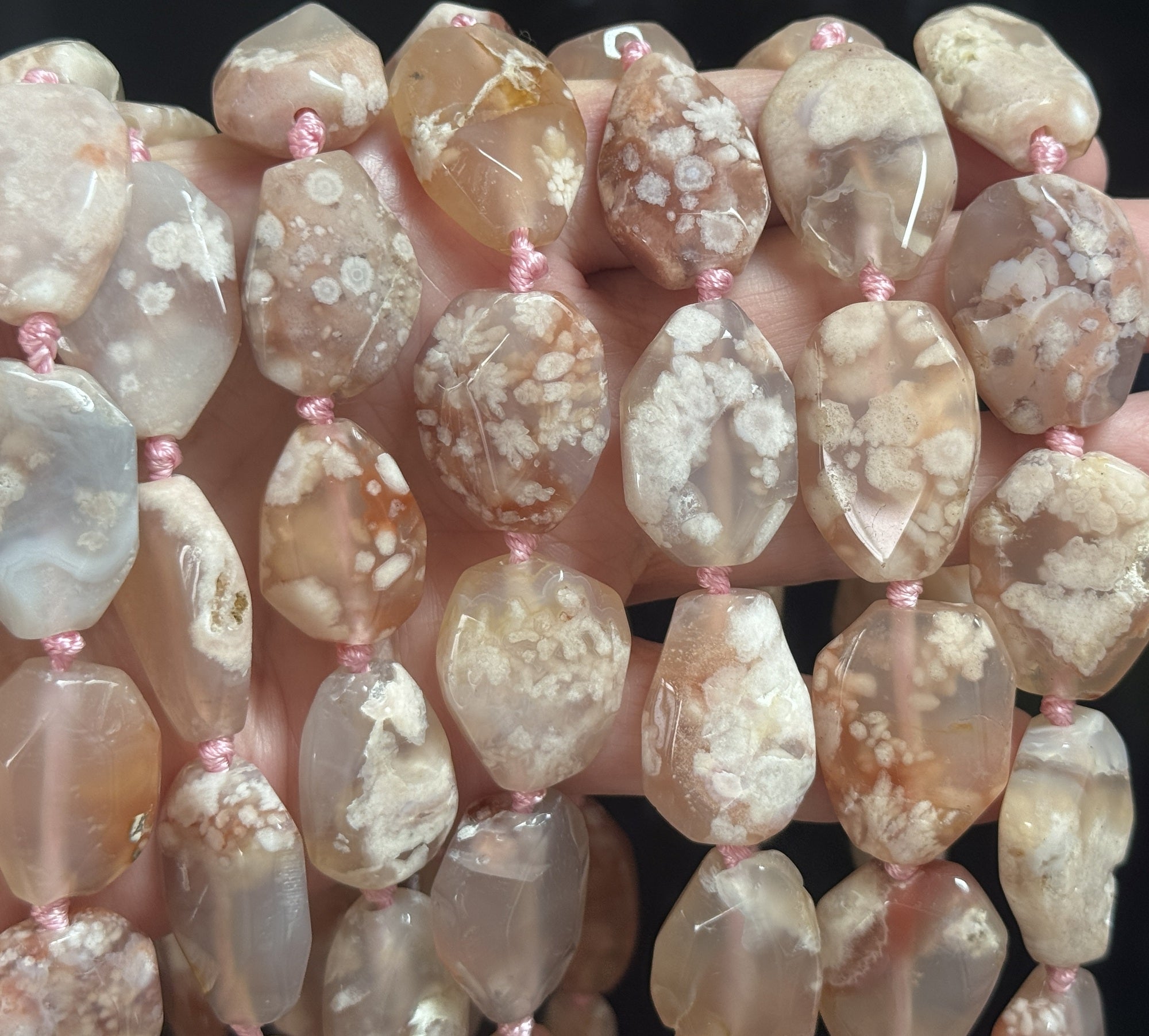 Pink Sakura Agate freeform faceted gemstone beads 40cm strand - Oz Beads 