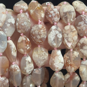 Pink Sakura Agate freeform faceted gemstone beads 40cm strand - Oz Beads 