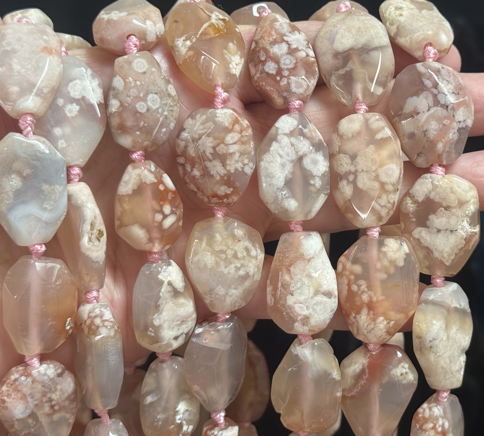 Pink Sakura Agate freeform faceted gemstone beads 40cm strand - Oz Beads 
