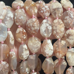 Pink Sakura Agate freeform faceted gemstone beads 40cm strand - Oz Beads 