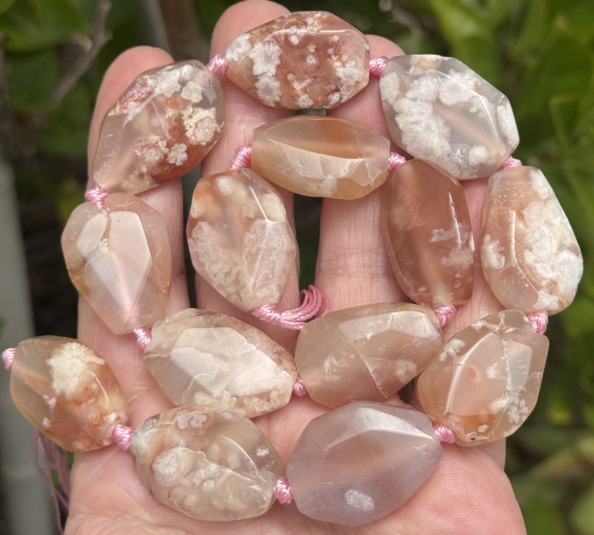 Pink Sakura Agate freeform faceted gemstone beads 40cm strand - Oz Beads 
