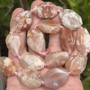 Pink Sakura Agate freeform faceted gemstone beads 40cm strand - Oz Beads 
