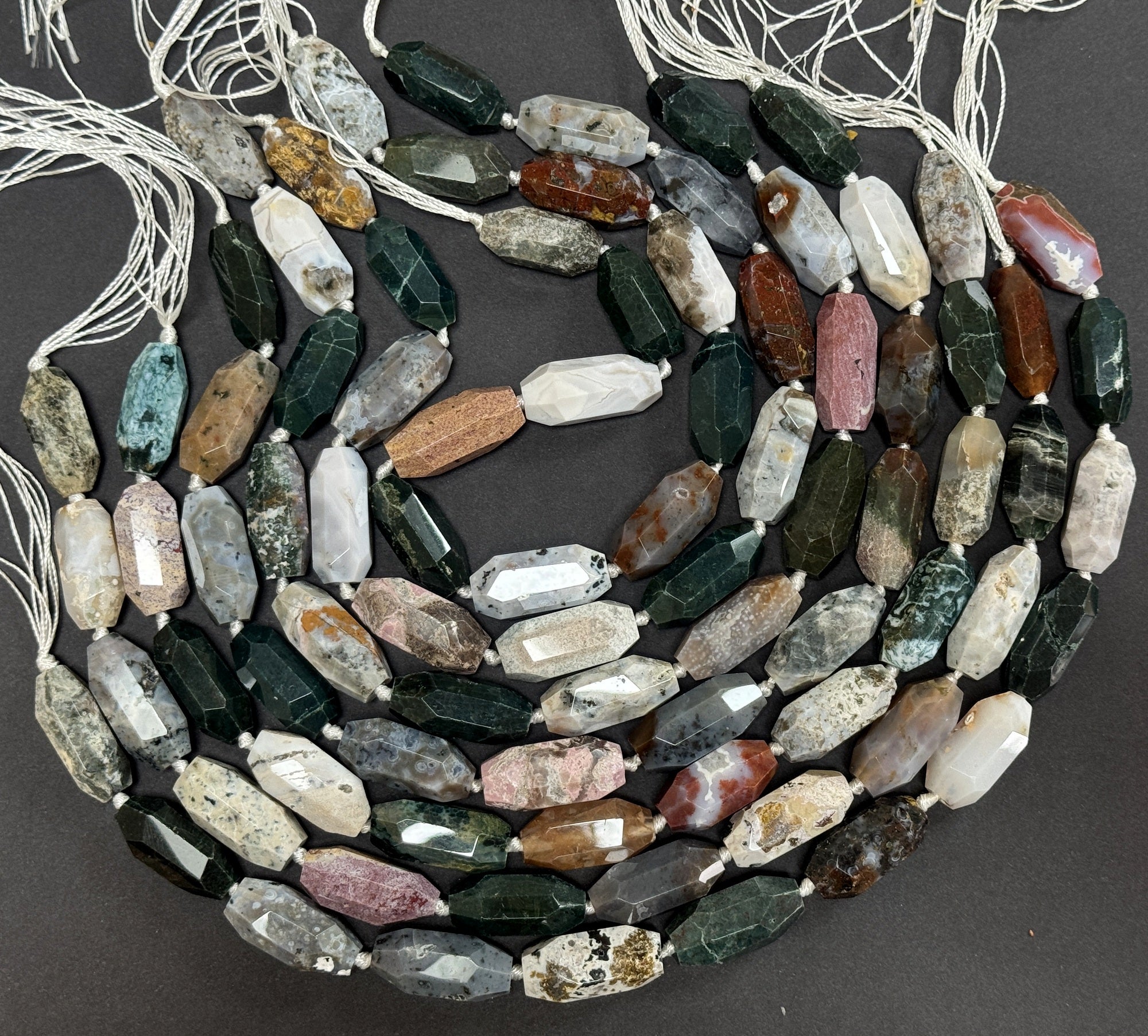 Madagascar Ocean Jasper 30mmx14mm faceted barrel gemstone beads 40cm strand - Oz Beads 