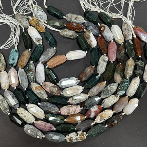 Madagascar Ocean Jasper 30mmx14mm faceted barrel gemstone beads 40cm strand - Oz Beads 