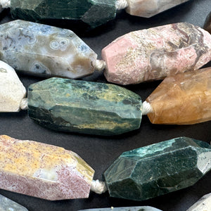 Madagascar Ocean Jasper 30mmx14mm faceted barrel gemstone beads 40cm strand - Oz Beads 