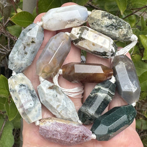 Madagascar Ocean Jasper 30mmx14mm faceted barrel gemstone beads 40cm strand - Oz Beads 