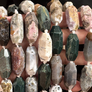 Madagascar Ocean Jasper 30mmx14mm faceted barrel gemstone beads 40cm strand - Oz Beads 