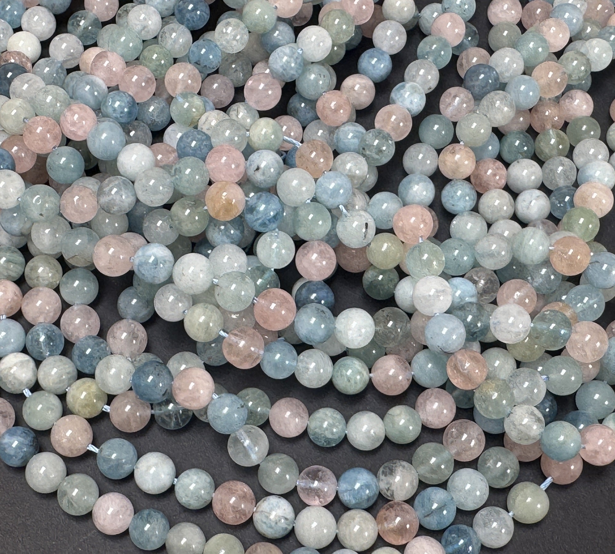 Aquamarine Morganite Beryl 8mm round natural gemstone beads 40cm strand - Oz Beads 