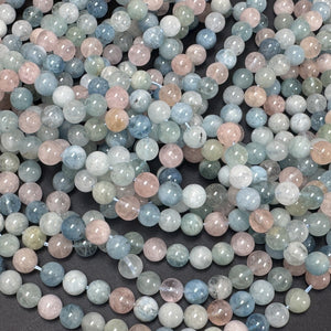 Aquamarine Morganite Beryl 8mm round natural gemstone beads 40cm strand - Oz Beads 