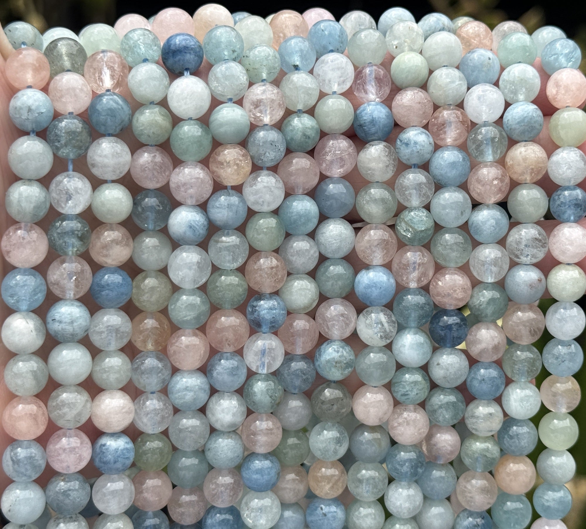 Aquamarine Beryl 8mm round natural gemstone beads 40cm strand - Oz Beads 