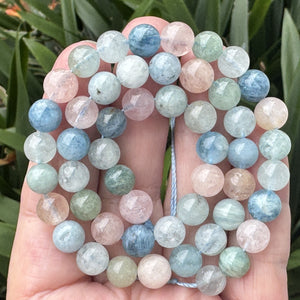 Aquamarine Beryl 8mm round natural gemstone beads 40cm strand - Oz Beads 