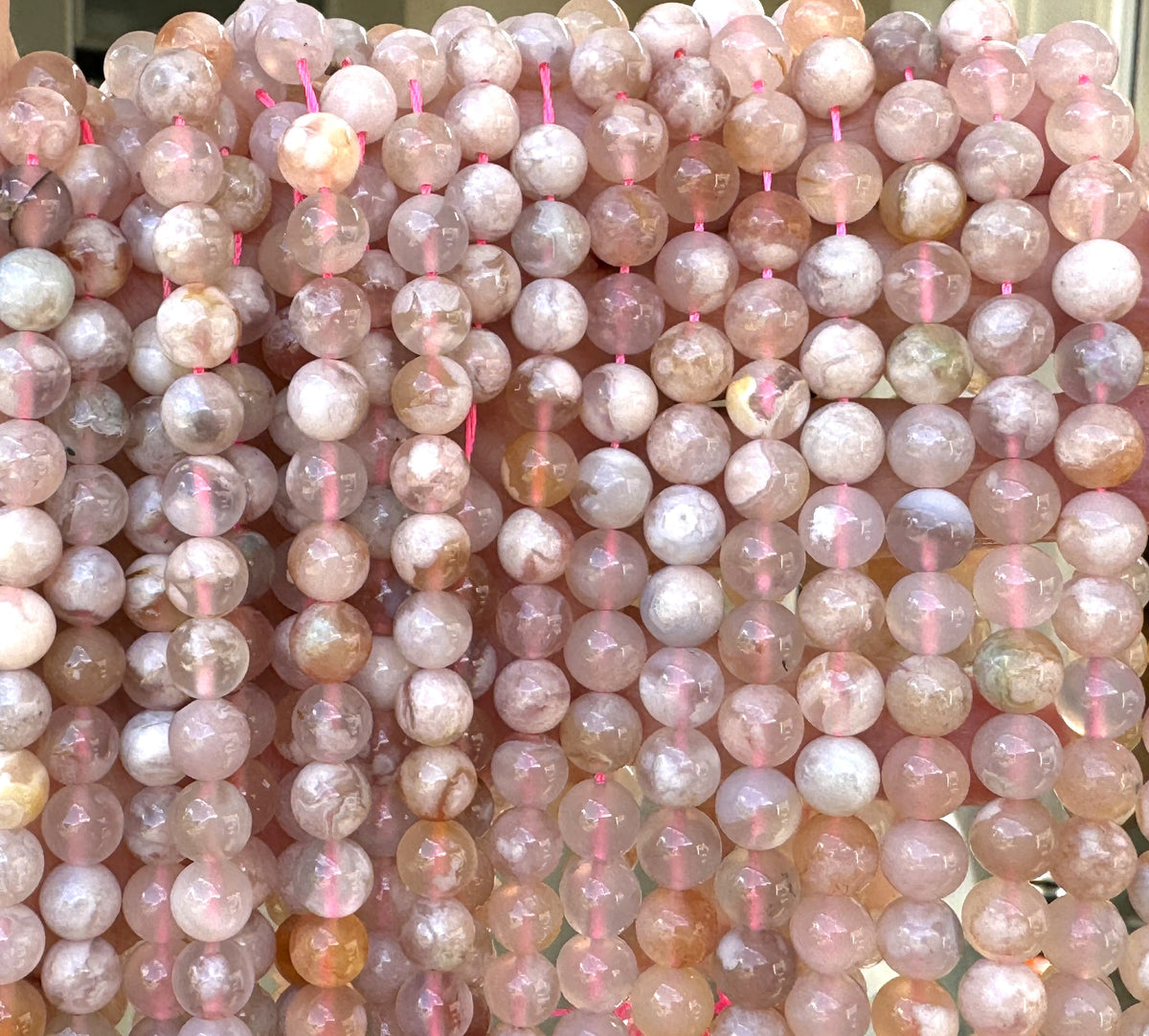 Pink Sakura Agate 8mm round natural gemstone beads 15.5" strand - Oz Beads 
