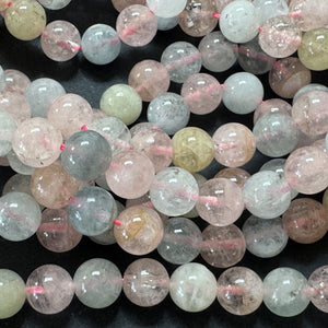 Morganite Beryl 8mm round beads natural gemstone beads 40cm strand - Oz Beads 