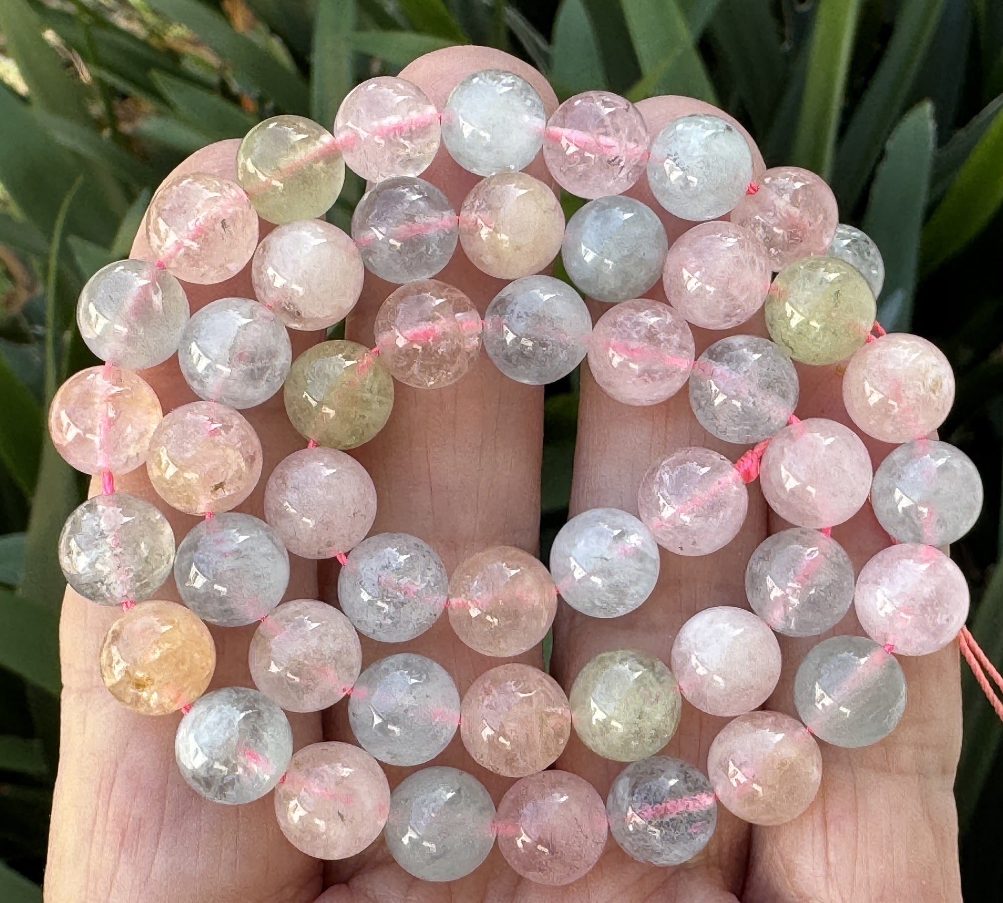 Morganite Beryl 8mm round beads natural gemstone beads 40cm strand - Oz Beads 