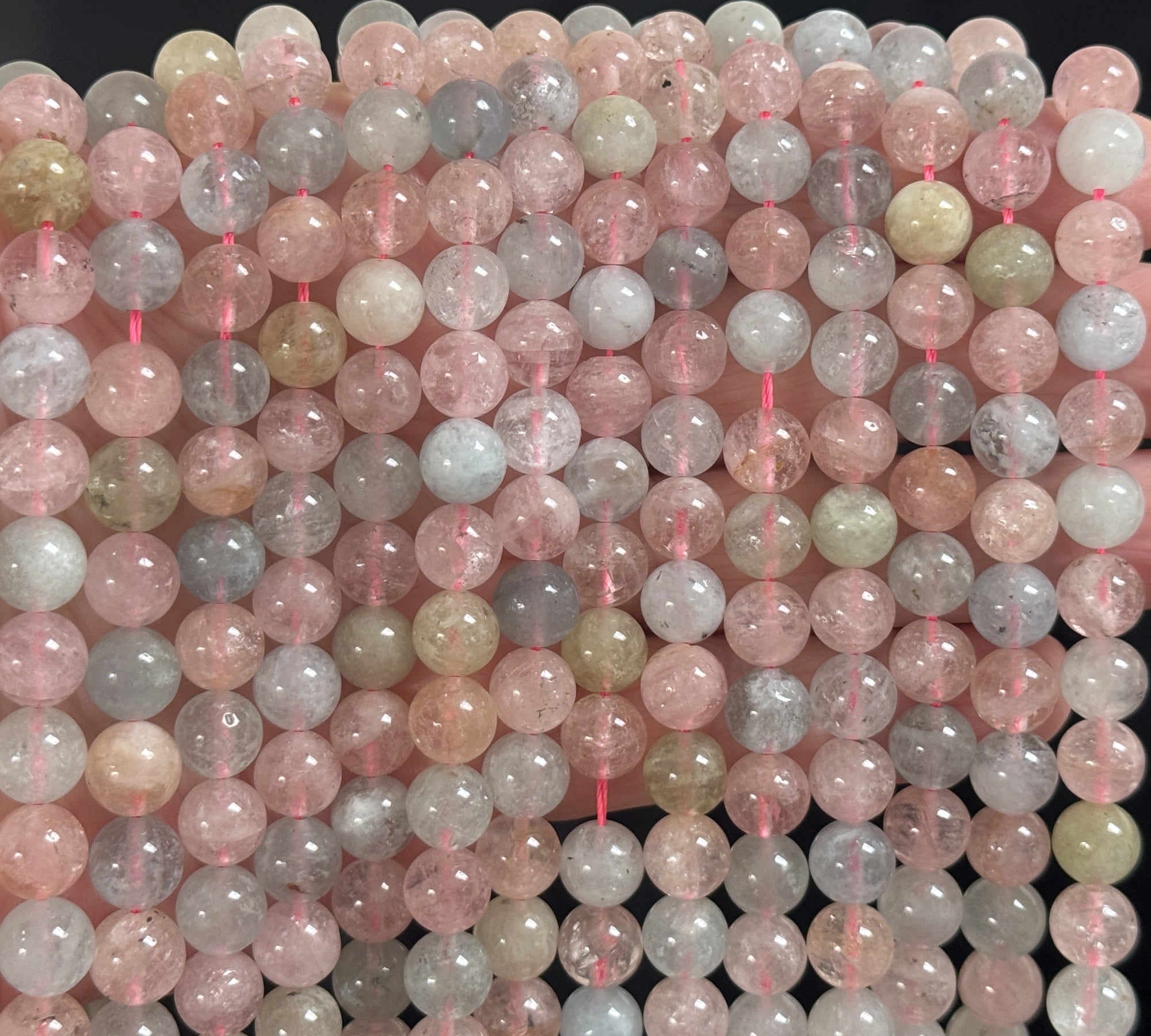 Morganite Beryl 8mm round beads natural gemstone beads 40cm strand - Oz Beads 