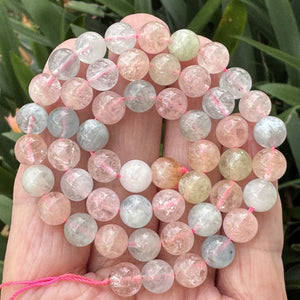 Morganite Beryl 8mm round beads natural gemstone beads 40cm strand - Oz Beads 