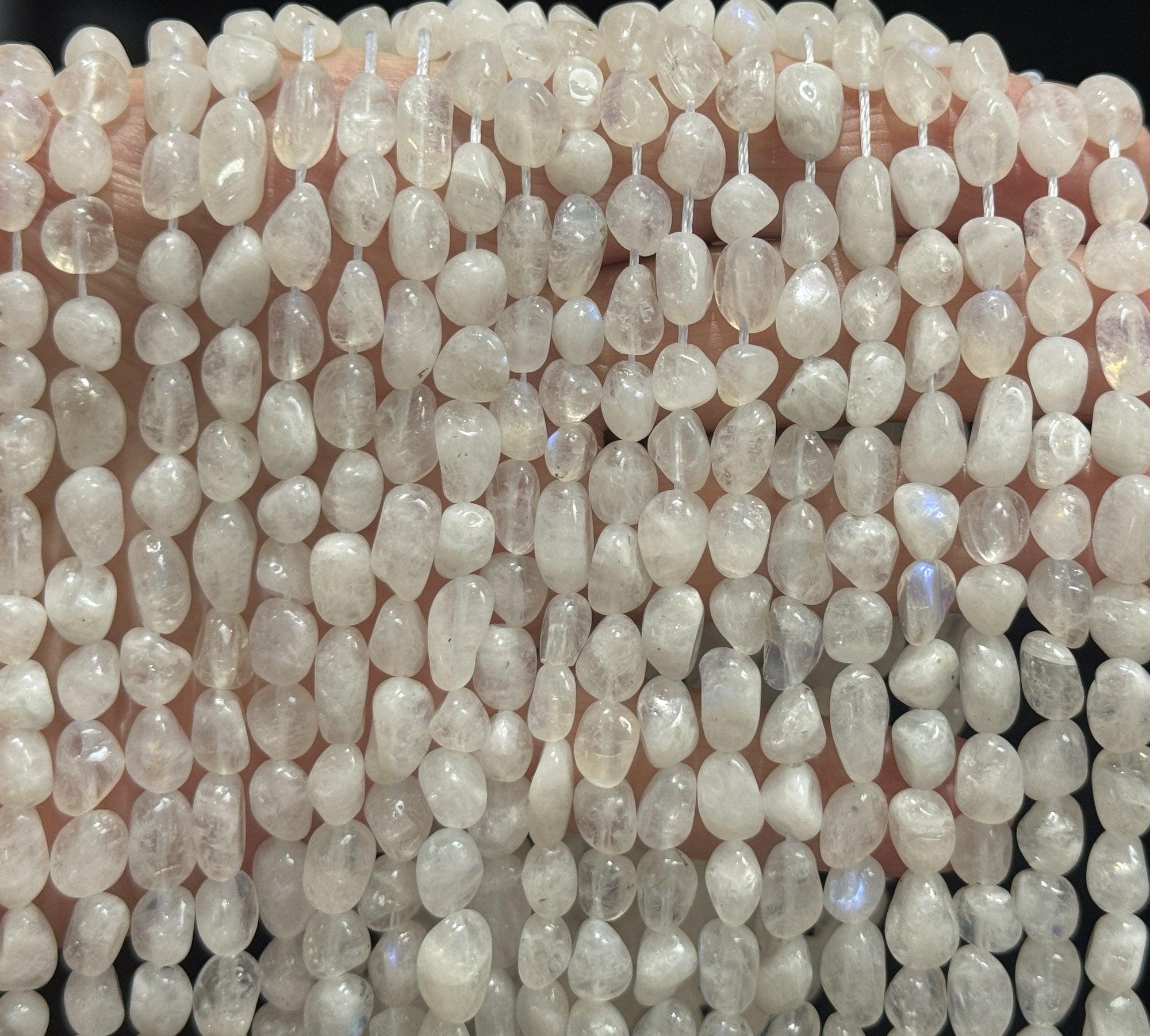 Blue Moonstone 6-9mm nuggets natural gemstone pebble beads 40cm strand - Oz Beads 