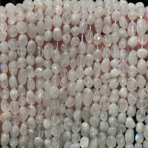 Blue Moonstone 6-9mm nuggets natural gemstone pebble beads 40cm strand - Oz Beads 