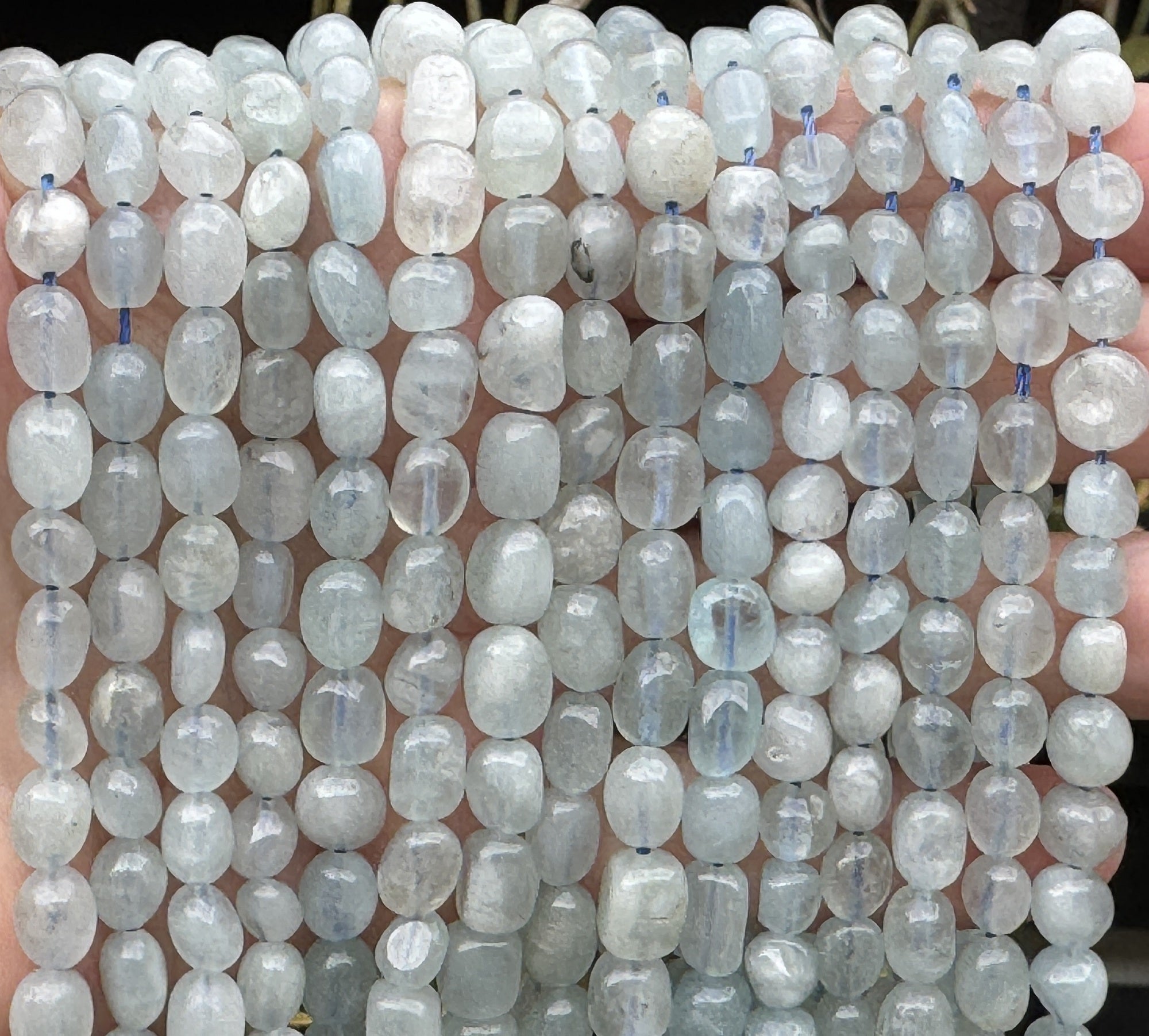 Aquamarine 6-9mm nuggets natural gemstone pebble beads 39cm strand - Oz Beads 