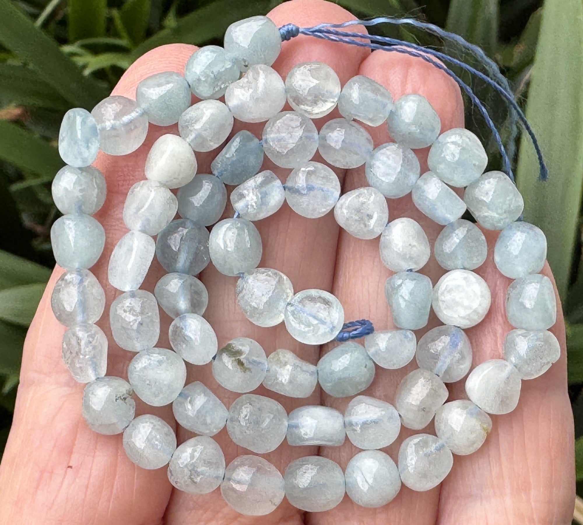 Aquamarine 6-9mm nuggets natural gemstone pebble beads 39cm strand - Oz Beads 