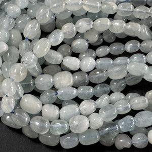 Aquamarine 6-9mm nuggets natural gemstone pebble beads 39cm strand - Oz Beads 