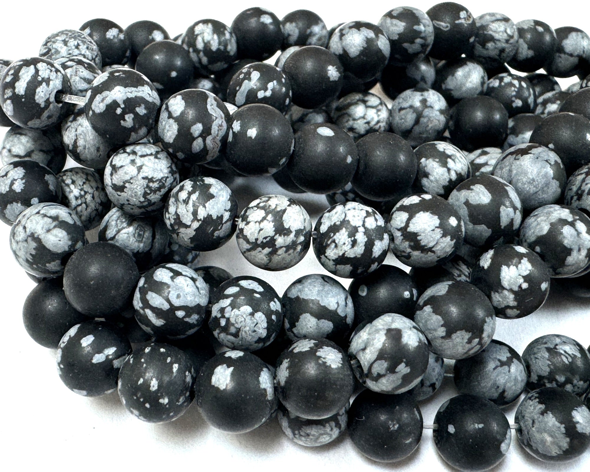 Snowflake Obsidian matte 6mm round gemstone beads 15" strand - Oz Beads 