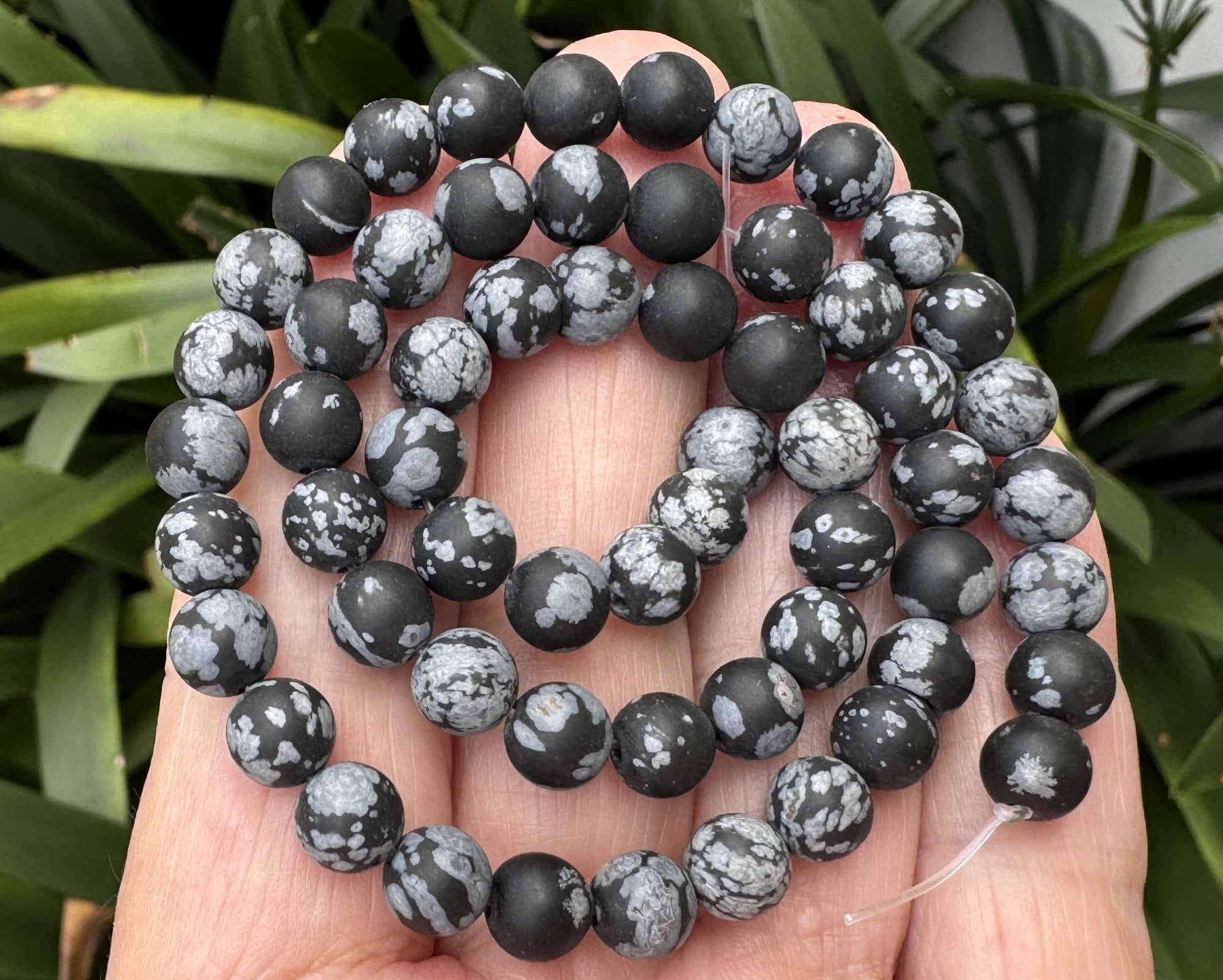 Snowflake Obsidian matte 6mm round gemstone beads 15" strand - Oz Beads 