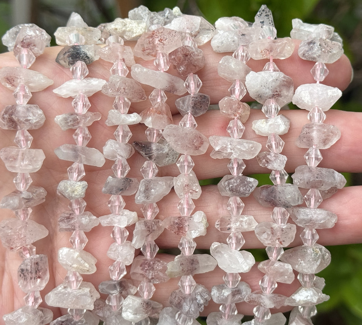 Super 7 Lepidocrocite Quartz natural raw rough crystal points nugget beads  16" strand - Oz Beads 