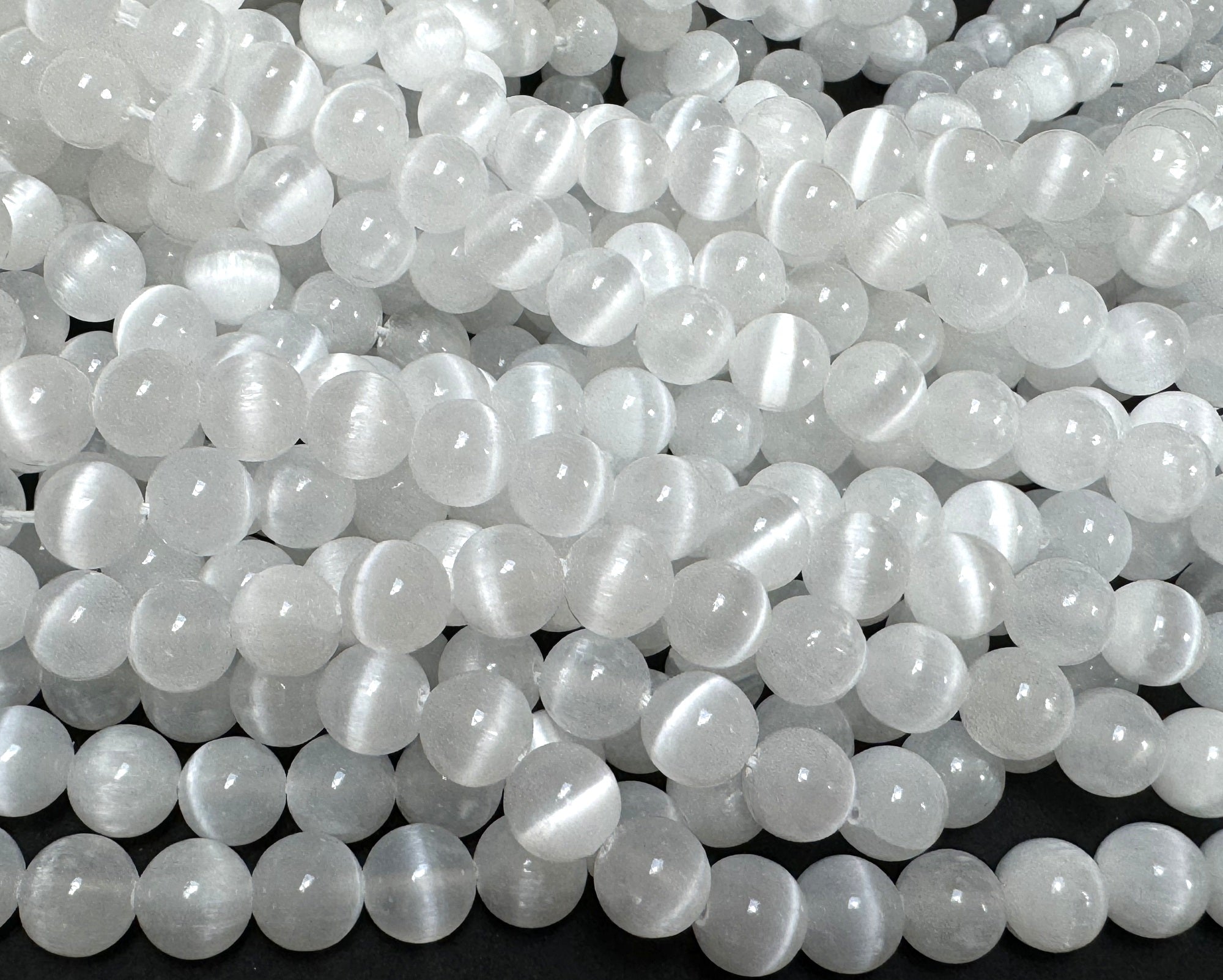 Selenite 8mm round natural gemstone beads 15" strand - Oz Beads 