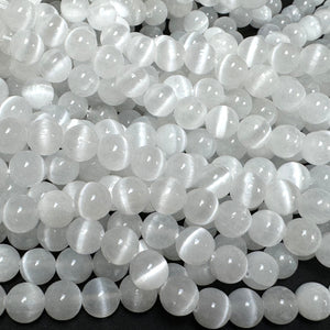 Selenite 8mm round natural gemstone beads 15" strand - Oz Beads 