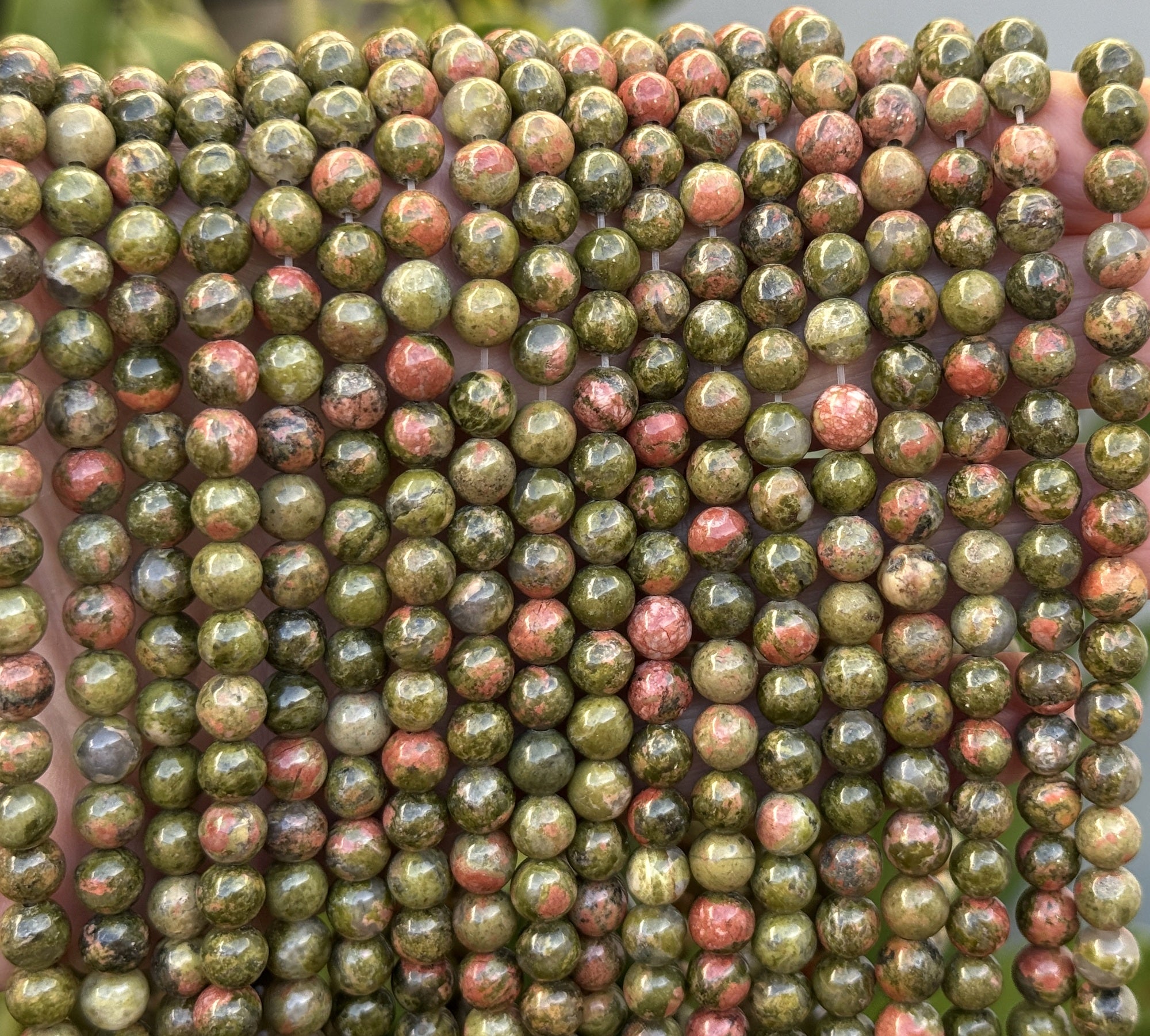 Unakite Jasper 6mm round natural gemstone beads 39cm strand - Oz Beads 