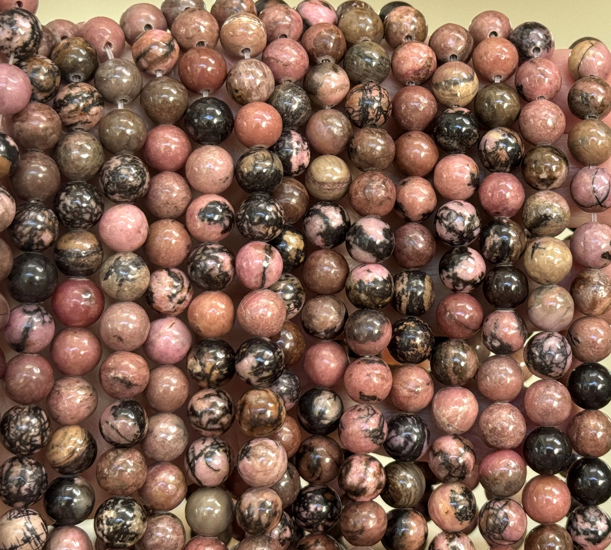 Black Veined Rhodonite 8mm round natural gemstone beads 15" strand - Oz Beads 