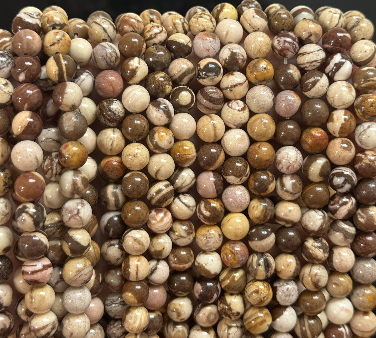 Australian Zebra Jasper 8mm round natural gemstone beads 15" strand - Oz Beads 