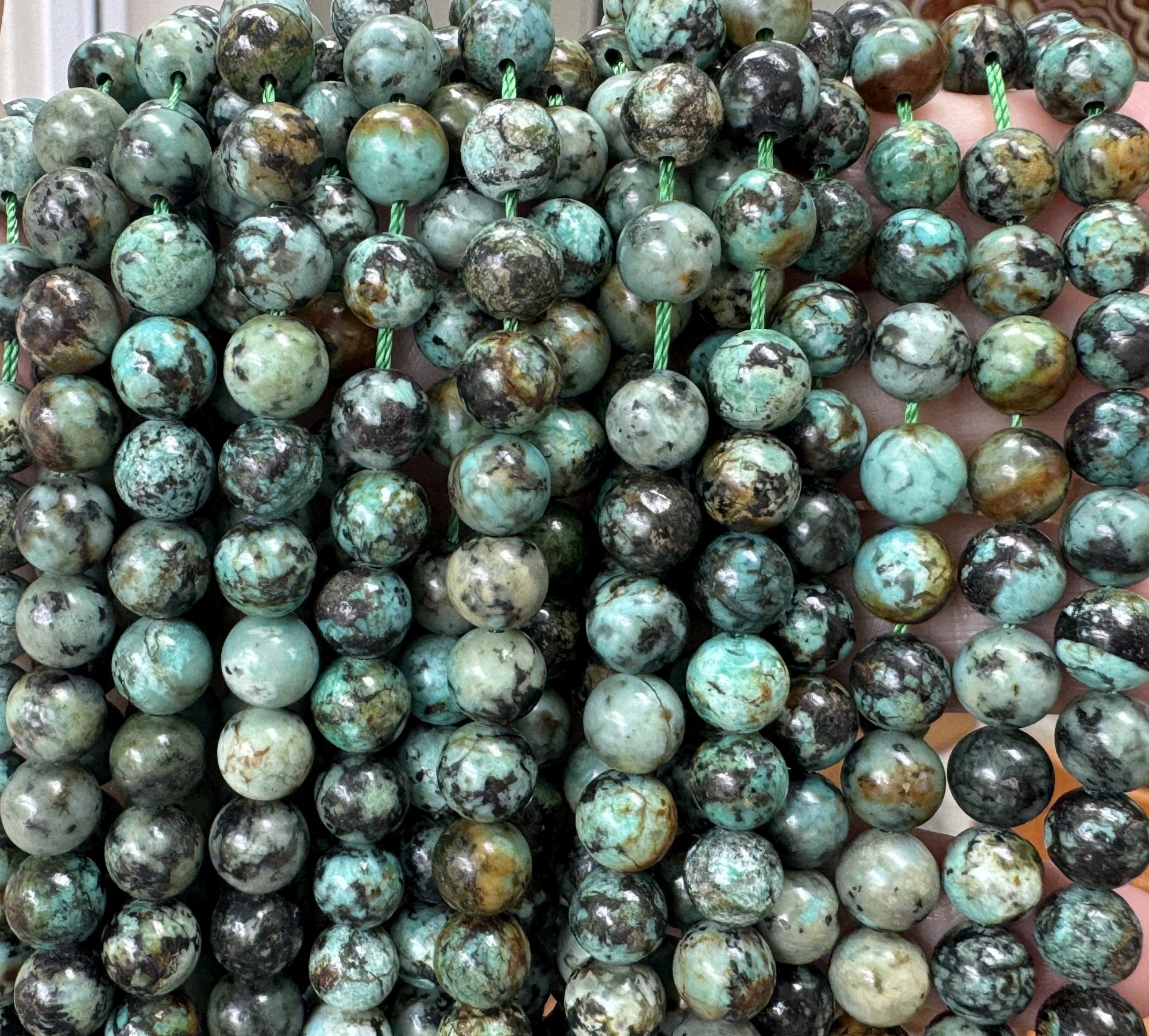 African Turquoise 8mm round natural gemstone beads 15.5" strand