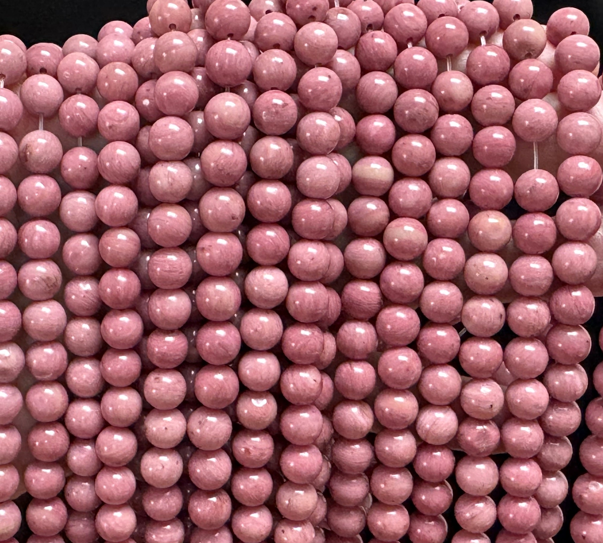 Rose Pink Rhodonite 8mm round natural gemstone beads 15" strand - Oz Beads 
