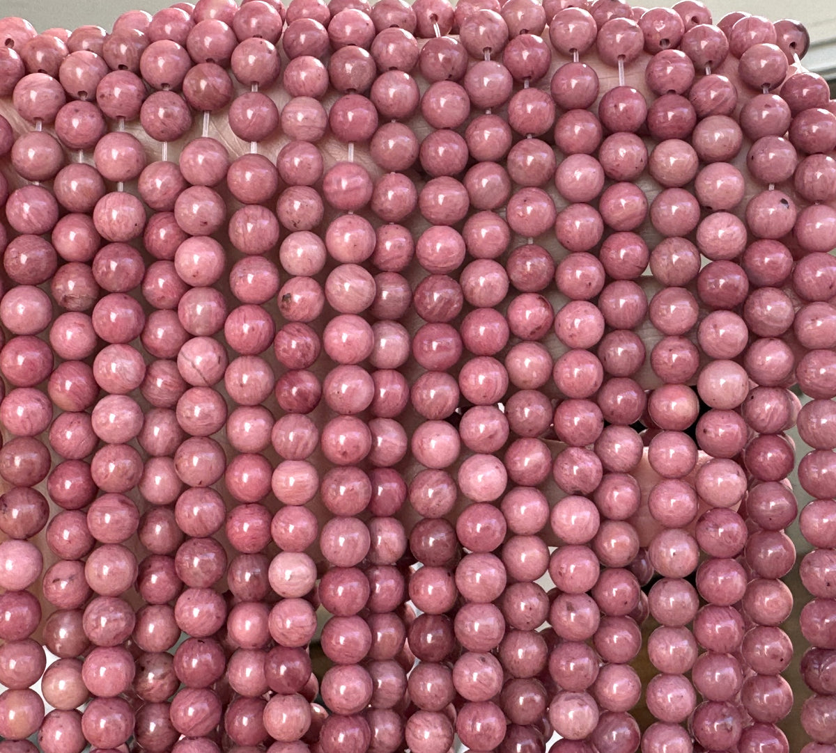 Rose Pink Rhodonite 6mm round natural gemstone beads 15" strand - Oz Beads 