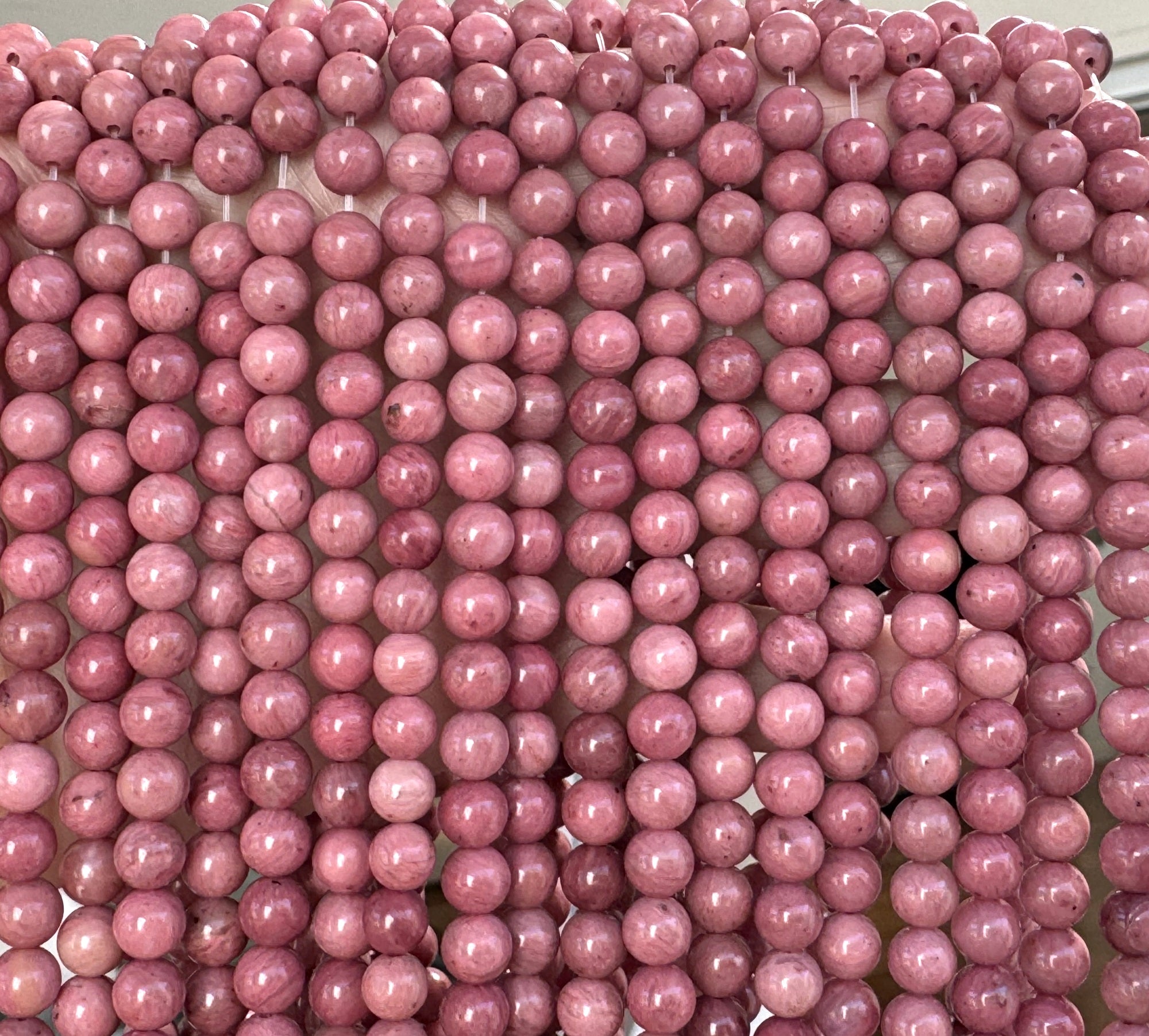 Rose Pink Rhodonite 6mm round natural gemstone beads 15" strand - Oz Beads 