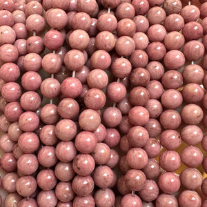 Rose Pink Rhodonite 8mm round natural gemstone beads 15" strand - Oz Beads 