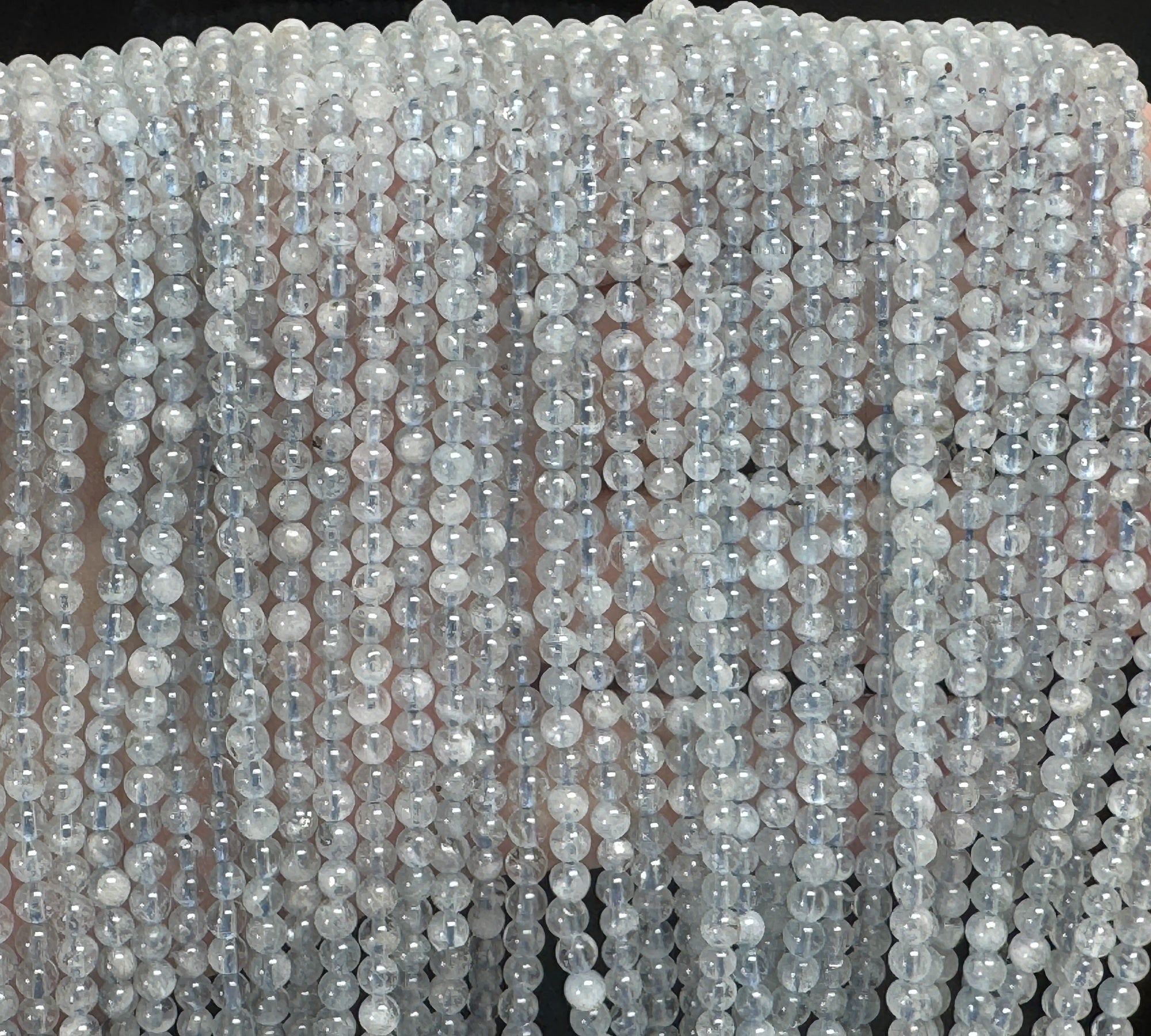 Aquamarine 3mm round polished natural gemstone beads 40cm strand