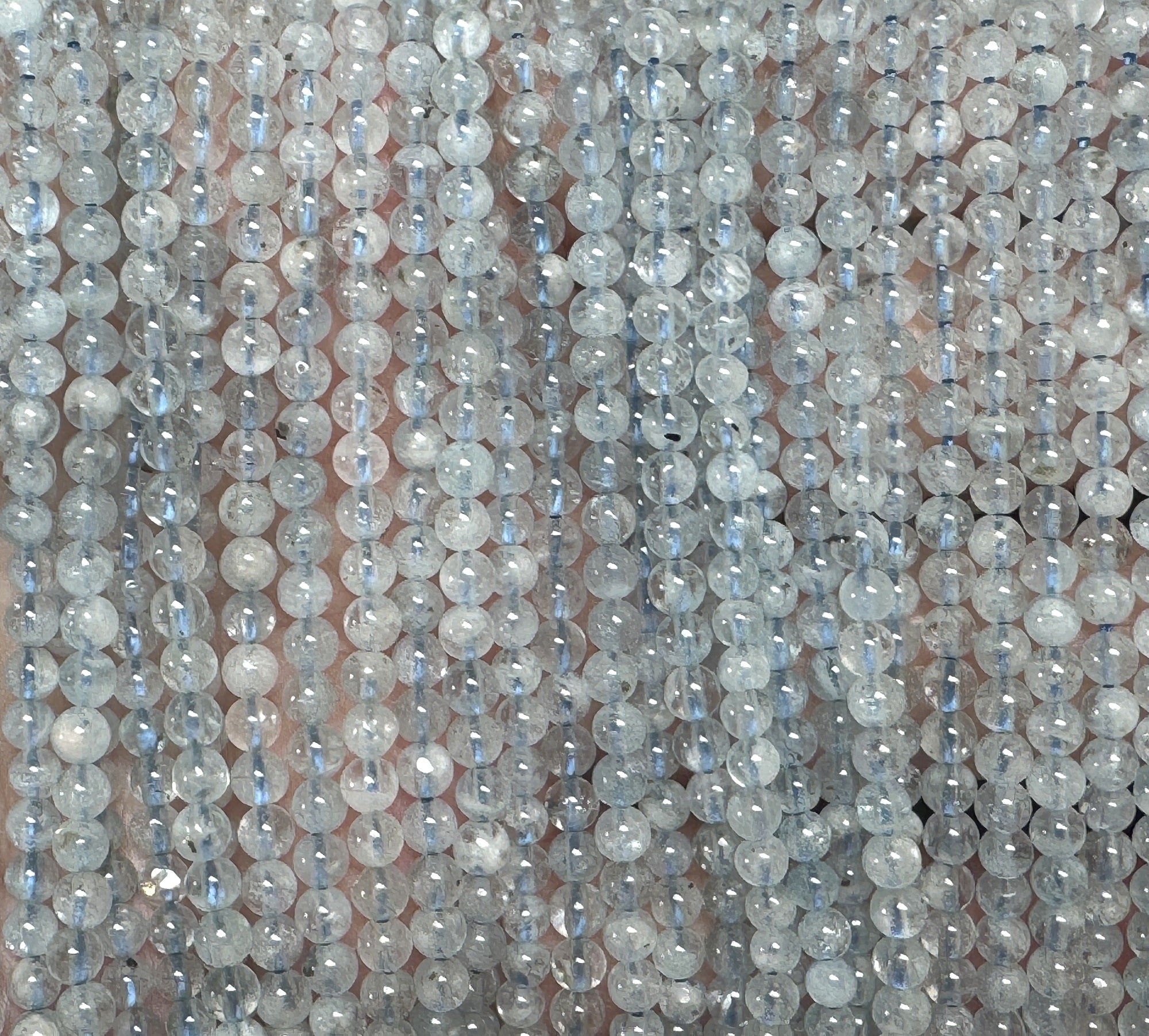 Aquamarine 3mm round polished natural gemstone beads 40cm strand