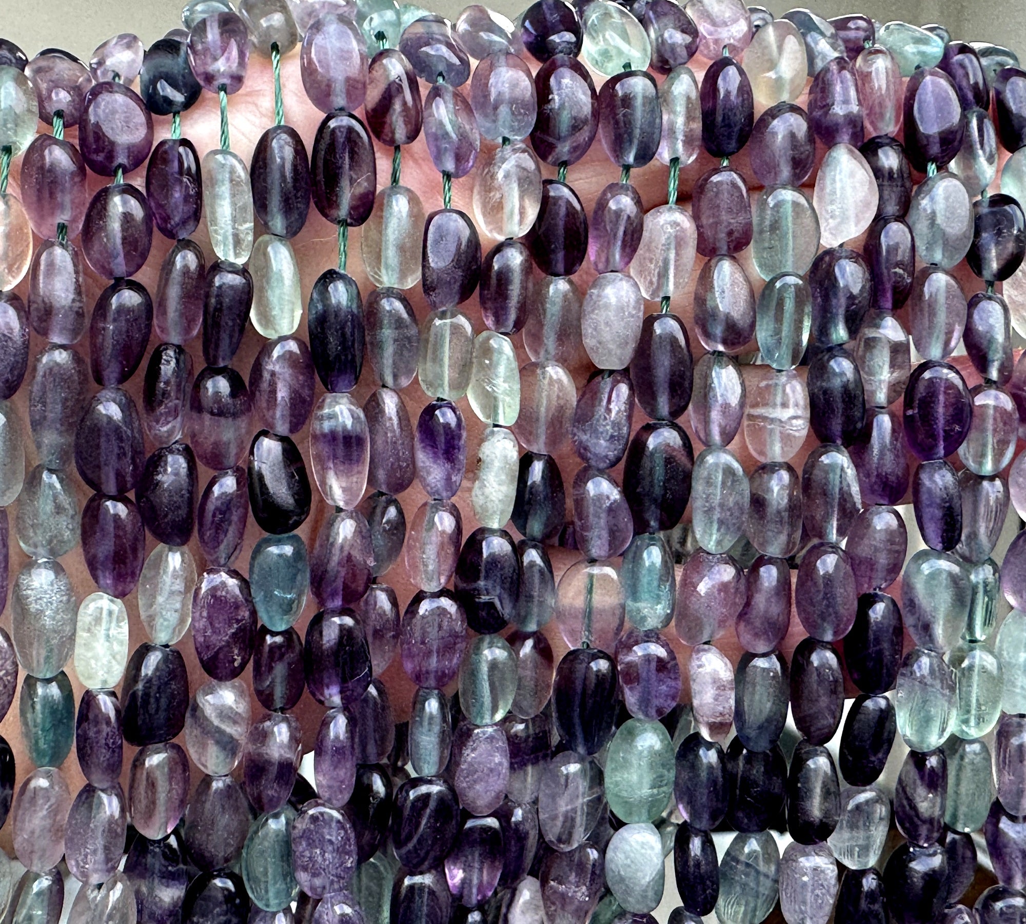 Fluorite 9-12mm nuggets natural gemstone beads 15.5" strand