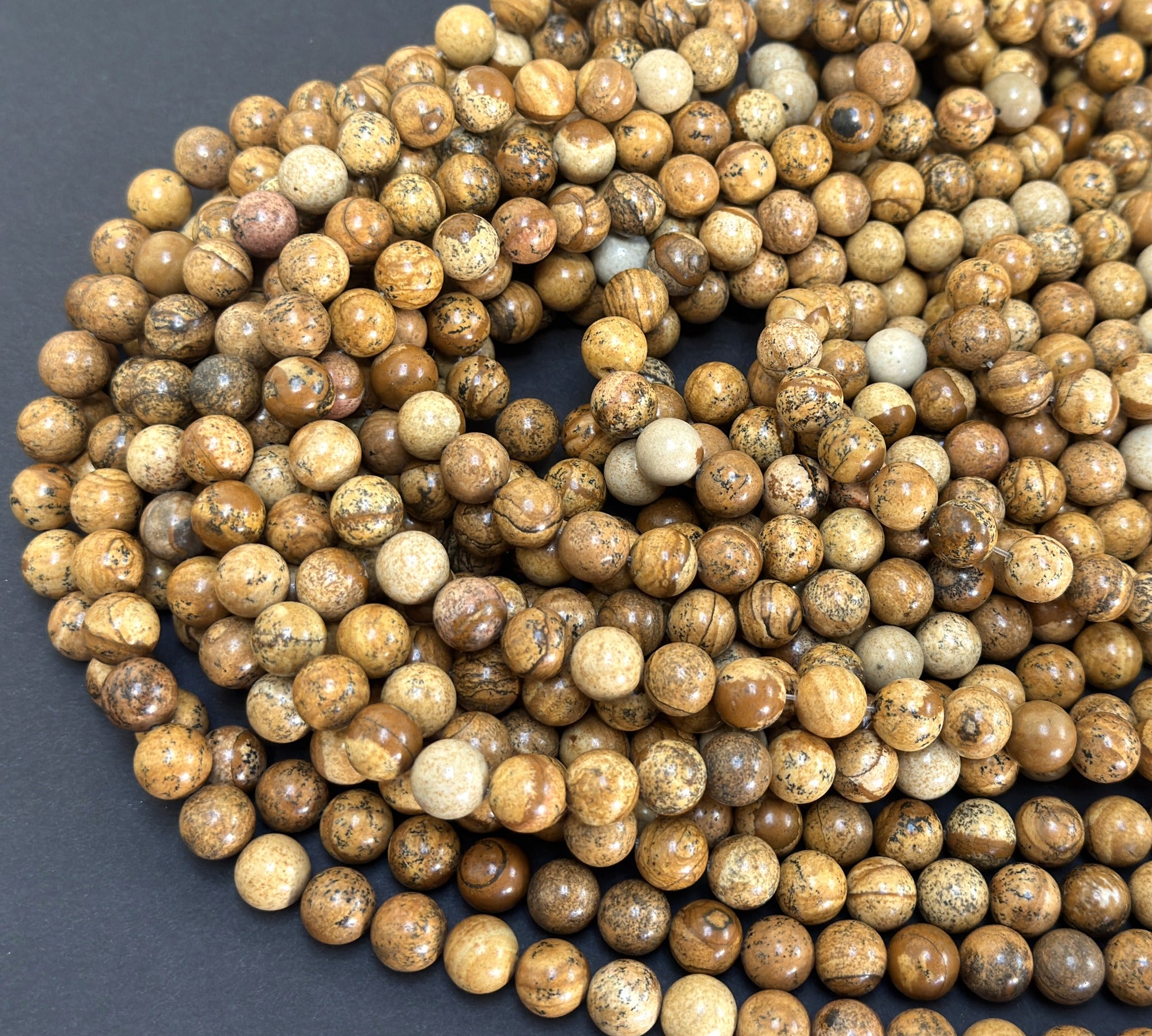 Picture Jasper 10mm round natural gemstone beads 39cm strand