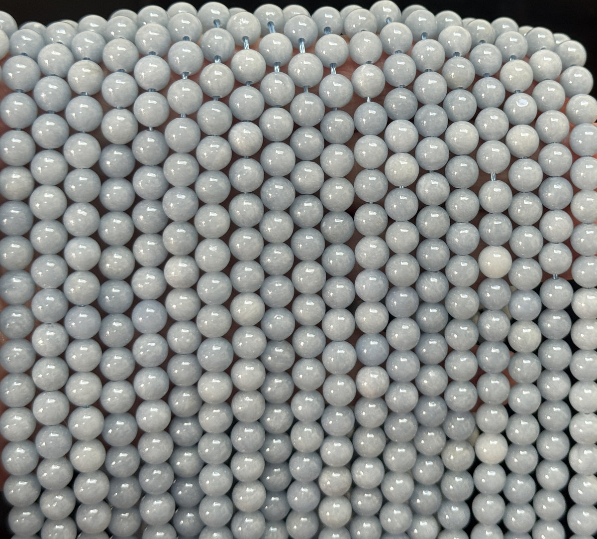 Blue Angelite 6mm round gemstone beads 15.5" strand - Oz Beads 