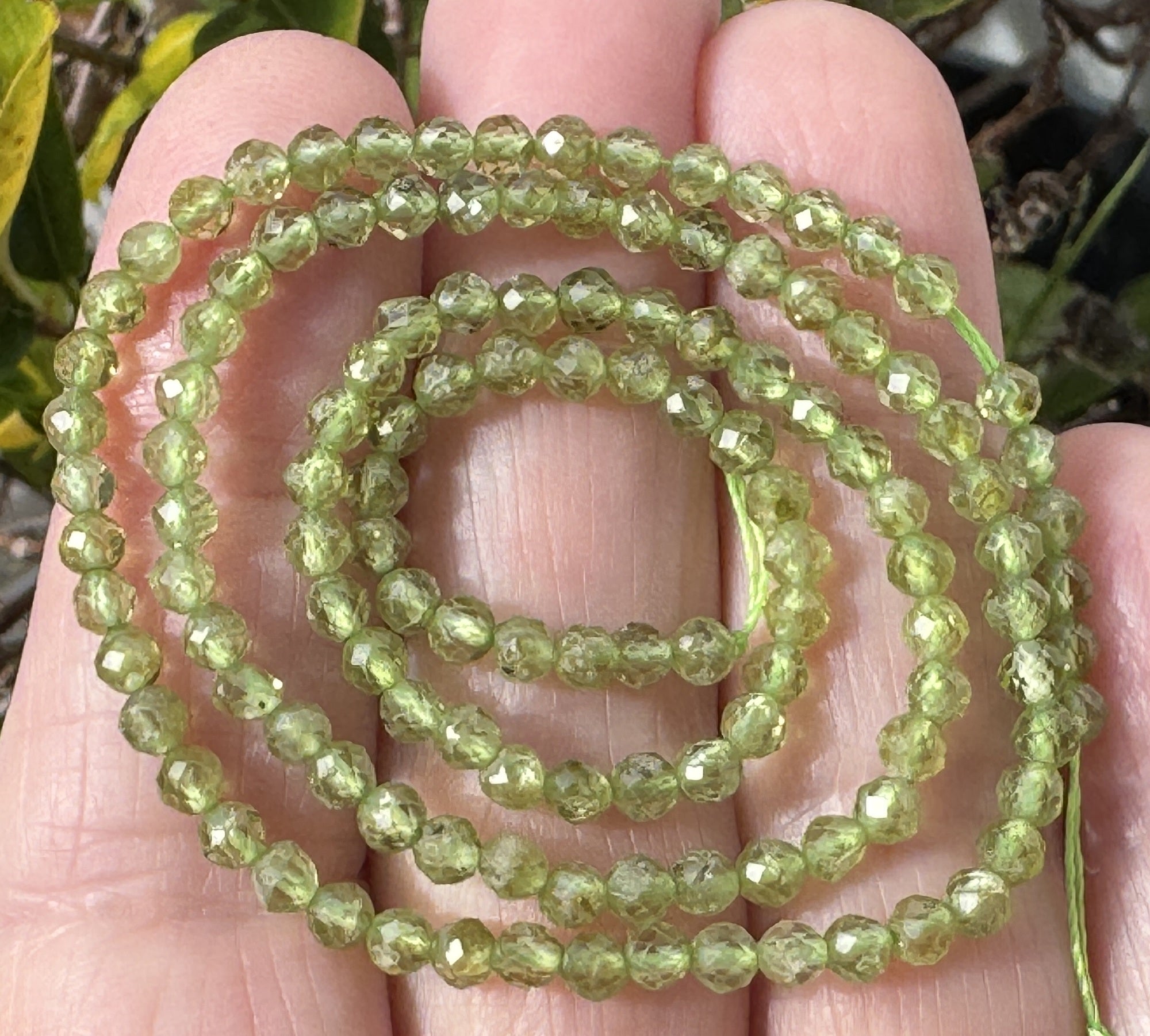 Peridot 3mm faceted round natural gemstone beads 39cm strand - Oz Beads 