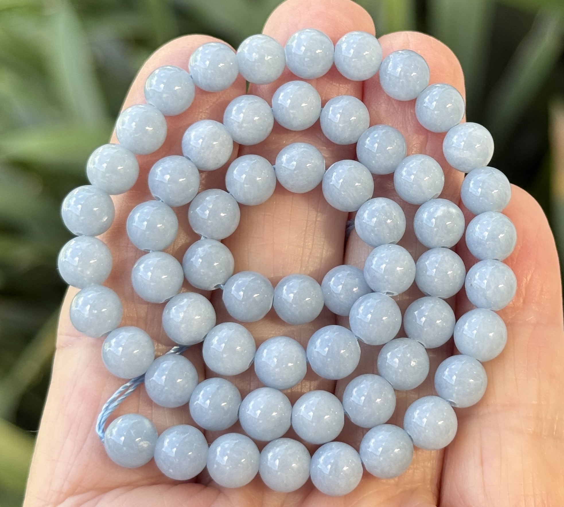 Blue Angelite 6mm round gemstone beads 15.5" strand - Oz Beads 