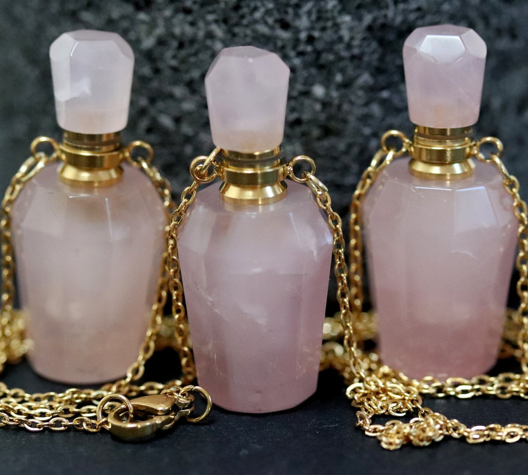 Rose Quartz bottle pendant, perfume or essential oil natural gemstone bottle necklace