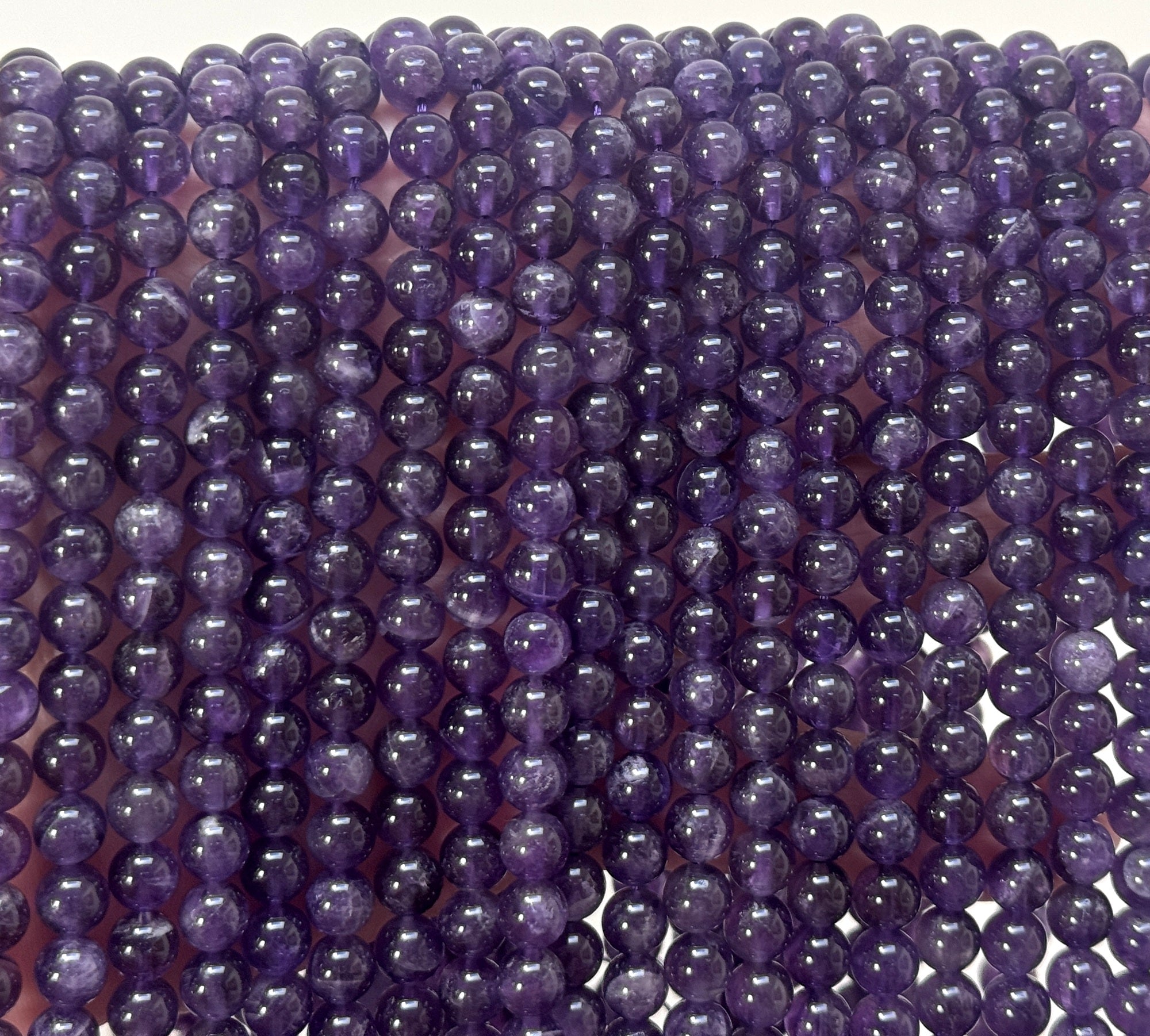Dark Amethyst 6mm round natural gemstone beads 39cm strand