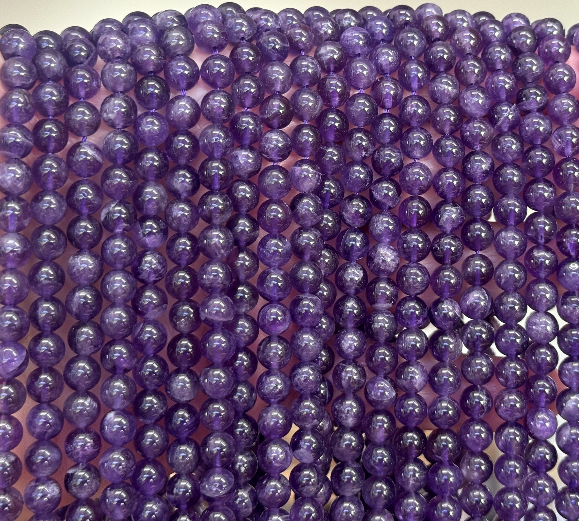 Dark Amethyst 6mm round natural gemstone beads 39cm strand